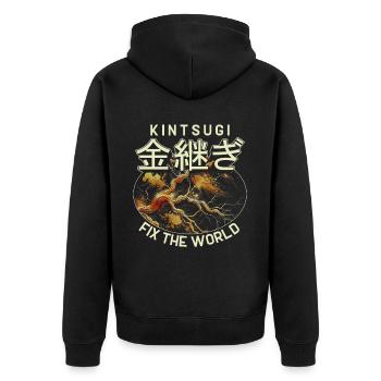 Kintsugi Kintsukuroi Fix The World - Unisex Premium Organic Zip Hoodie - black - Back - Nico (187cm)