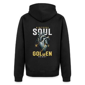 Kintsugi Soul Golden Heart Kintsukuroi - Unisex Premium Bio Zip Hoodie - Schwarz - Hinten - Nico (187cm)