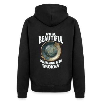 Kintsugi More Beautiful For Having Been Broken - Unisex Premium Organic Zip Hoodie - black - Back - Nico (187cm)