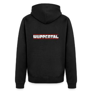 Wuppertal - Unisex Premium Bio Zip Hoodie - Schwarz - Hinten - Nico (187cm)