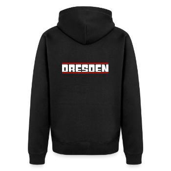Dresden - Unisex Premium Bio Zip Hoodie - Schwarz - Hinten - Nico (187cm)