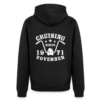 Cruising Biker Geburtstag November 1971 Motorrad - Unisex Premium Bio Zip Hoodie - Schwarz - Hinten - Nico (187cm)