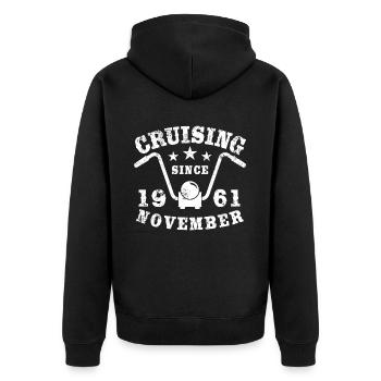 Cruising Biker Geburtstag November 1961 Motorrad - Unisex Premium Bio Zip Hoodie - Schwarz - Hinten - Nico (187cm)