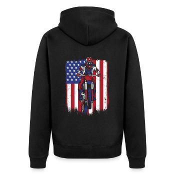 Motocross American Flag Motorcycle Racing Riders - Unisex Premium Organic Zip Hoodie - black - Back - Nico (187cm)