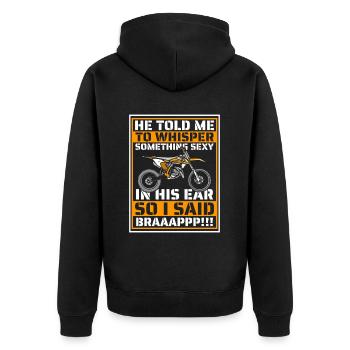 Flüstere etwas sexy Racing Supermoto - Unisex Premium Bio Zip Hoodie - Schwarz - Hinten - Nico (187cm)