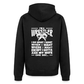 Wrestling Wrestler Lustig - Unisex Premium Bio Zip Hoodie - Schwarz - Hinten - Nico (187cm)