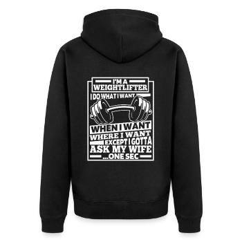 Gewichtheben Gewichtheber Lustig - Unisex Premium Bio Zip Hoodie - Schwarz - Hinten - Nico (187cm)