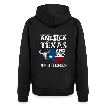 Texas Herkunft - Unisex Premium Bio Zip Hoodie - Schwarz - Hinten - Nico (187cm)