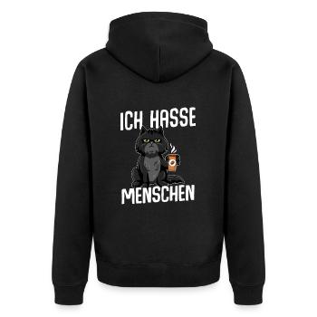 Cat I Hate People BLACK - Unisex Premium Organic Zip Hoodie - black - Back - Nico (187cm)