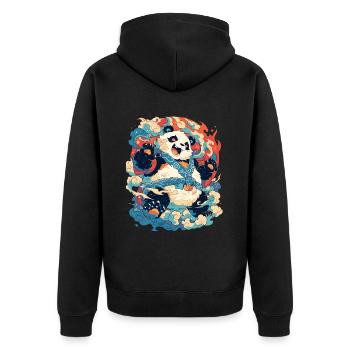 Pandabär Yokai Japanischer Riesenpanda - Unisex Premium Bio Zip Hoodie - Schwarz - Hinten - Nico (187cm)