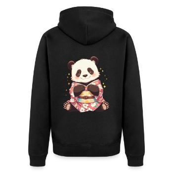 Pandabär Japanischer Kimono Riesenpanda - Unisex Premium Bio Zip Hoodie - Schwarz - Hinten - Nico (187cm)