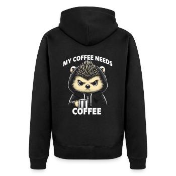 My Coffee Needs Coffee - Unisex Premium Bio Zip Hoodie - Schwarz - Hinten - Nico (187cm)