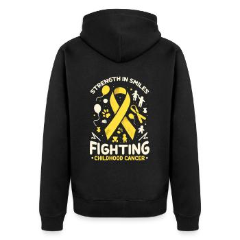 Aufklärung über Krebs im Kindesalter, Chemo, Krebs bekämpfen - Unisex Premium Bio Zip Hoodie - Schwarz - Hinten - Nico (187cm)