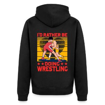 Ich würde lieber Wrestling machen - Unisex Premium Bio Zip Hoodie - Schwarz - Hinten - Nico (187cm)