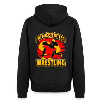 I'm nicer after Wrestling - Unisex Premium Bio Zip Hoodie - Schwarz - Hinten - Nico (187cm)