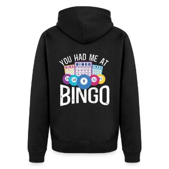 Fille de joueur de bingo à laquelle vous m’avez eu - Veste à capuche bio Premium Unisexe - noir - Dos - Nico (187cm)