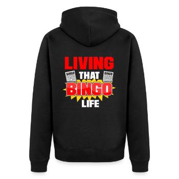 Joueur de bingo vivant ce bingo - Veste à capuche bio Premium Unisexe - noir - Dos - Nico (187cm)