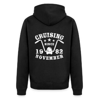 Cruising Biker Geburtstag November 1982 Motorrad - Unisex Premium Bio Zip Hoodie - Schwarz - Hinten - Nico (187cm)