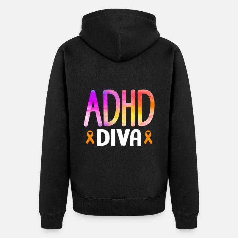 Witziger ADHS Spruch - Unisex Premium Bio Zip Hoodie - Schwarz
