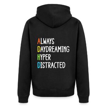 ADHD Humor And Awareness Design - Unisex Premium Organic Zip Hoodie - black - Back - Nico (187cm)
