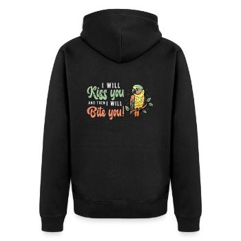 Conure I Will Kiss You And Then Parrot Bird Lover - Unisex Premium Organic Zip Hoodie - black - Back - Nico (187cm)