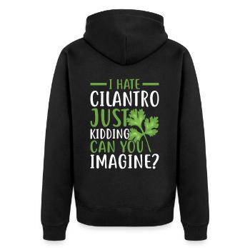 Je déteste la coriandre, je plaisante sur le design - Veste à capuche bio Premium Unisexe - noir - Dos - Nico (187cm)