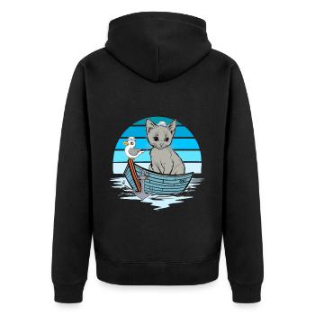 Kätzchen Möwe Seefahrer Matrose Boot - Unisex Premium Bio Zip Hoodie - Schwarz - Hinten - Nico (187cm)