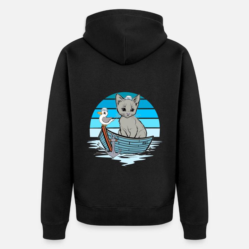 Chaton, Mouette, Marin, Marin, Bateau - Veste à capuche bio Premium Unisexe - noir