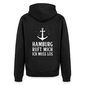 Hamburg Tshirt Geschenk Moin Hamburch Fußball - Unisex Premium Bio Zip Hoodie - Schwarz - Hinten - Nico (187cm)