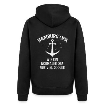 Hamburg Tshirt Geschenk Moin Hamburch Fußball - Unisex Premium Bio Zip Hoodie - Schwarz - Hinten - Nico (187cm)