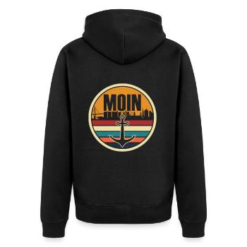 Hamburg Tshirt Geschenk Moin Hamburch Fußball - Unisex Premium Bio Zip Hoodie - Schwarz - Hinten - Nico (187cm)