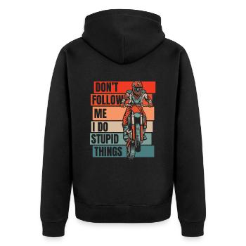 Folge mir nicht, ich mache dumme Sachen, Rennfahrer - Unisex Premium Bio Zip Hoodie - Schwarz - Hinten - Nico (187cm)