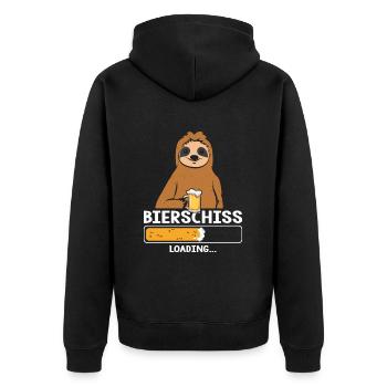 Bierschiss Loading Bier Faultier - Unisex Premium Bio Zip Hoodie - Schwarz - Hinten - Nico (187cm)