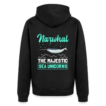 Narwal Wal Narwale Wale Narwhal Geschenk - Unisex Premium Bio Zip Hoodie - Schwarz - Hinten - Nico (187cm)