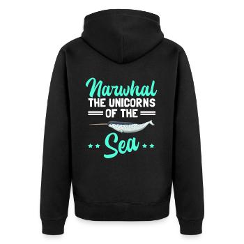 Narwal Wal | Narwale Wale Narwhal Geschenk - Unisex Premium Bio Zip Hoodie - Schwarz - Hinten - Nico (187cm)