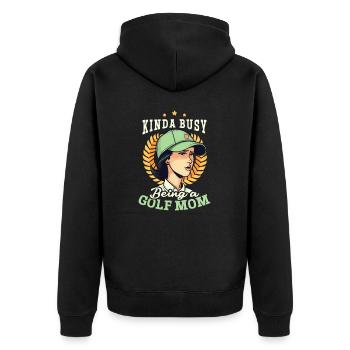Golfende Mama beschäftigt, weil Golf-Mama - Unisex Premium Bio Zip Hoodie - Schwarz - Hinten - Nico (187cm)