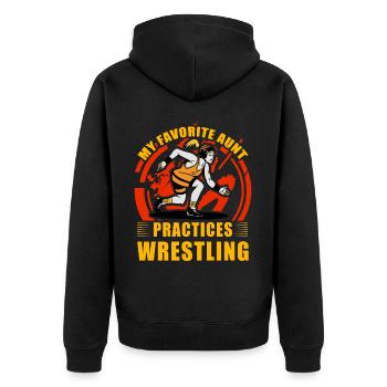 My favorite Aunt practices Wrestling - Unisex Premium Organic Zip Hoodie - black - Back - Nico (187cm)