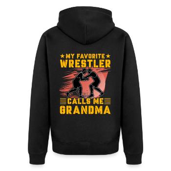 My favorite Wrestler calls me Grandma - Unisex Premium Bio Zip Hoodie - Schwarz - Hinten - Nico (187cm)
