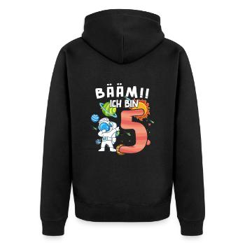 Bääm Ich bin 5 Astronaut - Unisex Premium Bio Zip Hoodie - Schwarz - Hinten - Nico (187cm)