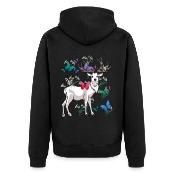 deer spring butterflies flowers nature - Unisex Premium Organic Zip Hoodie - black - Back - Nico (187cm)