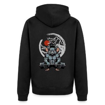 Nager Maus Ratte Muskeln Training - Unisex Premium Bio Zip Hoodie - Schwarz - Hinten - Nico (187cm)