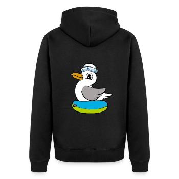 Möwe Schwimmring maritim Matrose Seemann - Unisex Premium Bio Zip Hoodie - Schwarz - Hinten - Nico (187cm)
