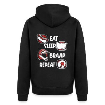 Eat Sleep Braap Repeat Supermoto Motorrad - Unisex Premium Bio Zip Hoodie - Schwarz - Hinten - Nico (187cm)