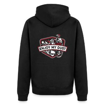 Enjoy My Dust Racing Supermoto Motorradfahrer - Unisex Premium Bio Zip Hoodie - Schwarz - Hinten - Nico (187cm)