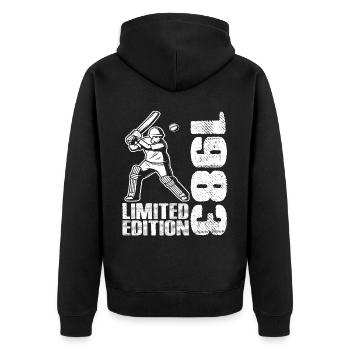 Limited Edition 1983 Limited Edition Cricket - Unisex Premium Bio Zip Hoodie - Schwarz - Hinten - Nico (187cm)