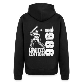 Limited Edition 1986 Limited Edition Cricket - Unisex Premium Bio Zip Hoodie - Schwarz - Hinten - Nico (187cm)