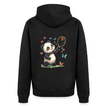 Pandabär Schmetterlinge Japanischer Riesenpanda - Unisex Premium Bio Zip Hoodie - Schwarz - Hinten - Nico (187cm)