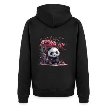 Panda Bear Sakura Tree Japanese Giant Panda - Unisex Premium Organic Zip Hoodie - black - Back - Nico (187cm)