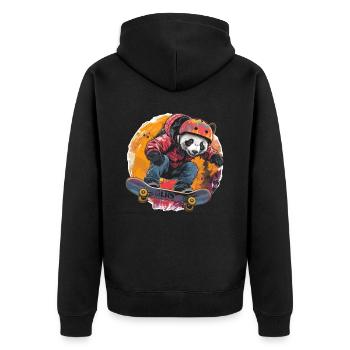 Pandabär Skater Japanischer Riesenpanda - Unisex Premium Bio Zip Hoodie - Schwarz - Hinten - Nico (187cm)