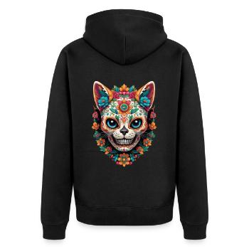 Sugar Skull Cat Mexique Streetwear Design - Veste à capuche bio Premium Unisexe - noir - Dos - Nico (187cm)